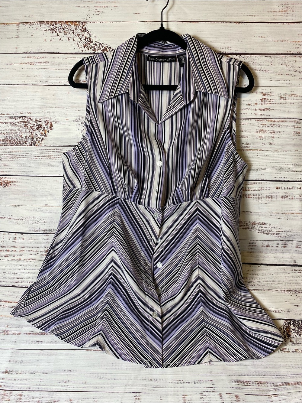 Sleeveless Purple Stripe Button-Down Blouse